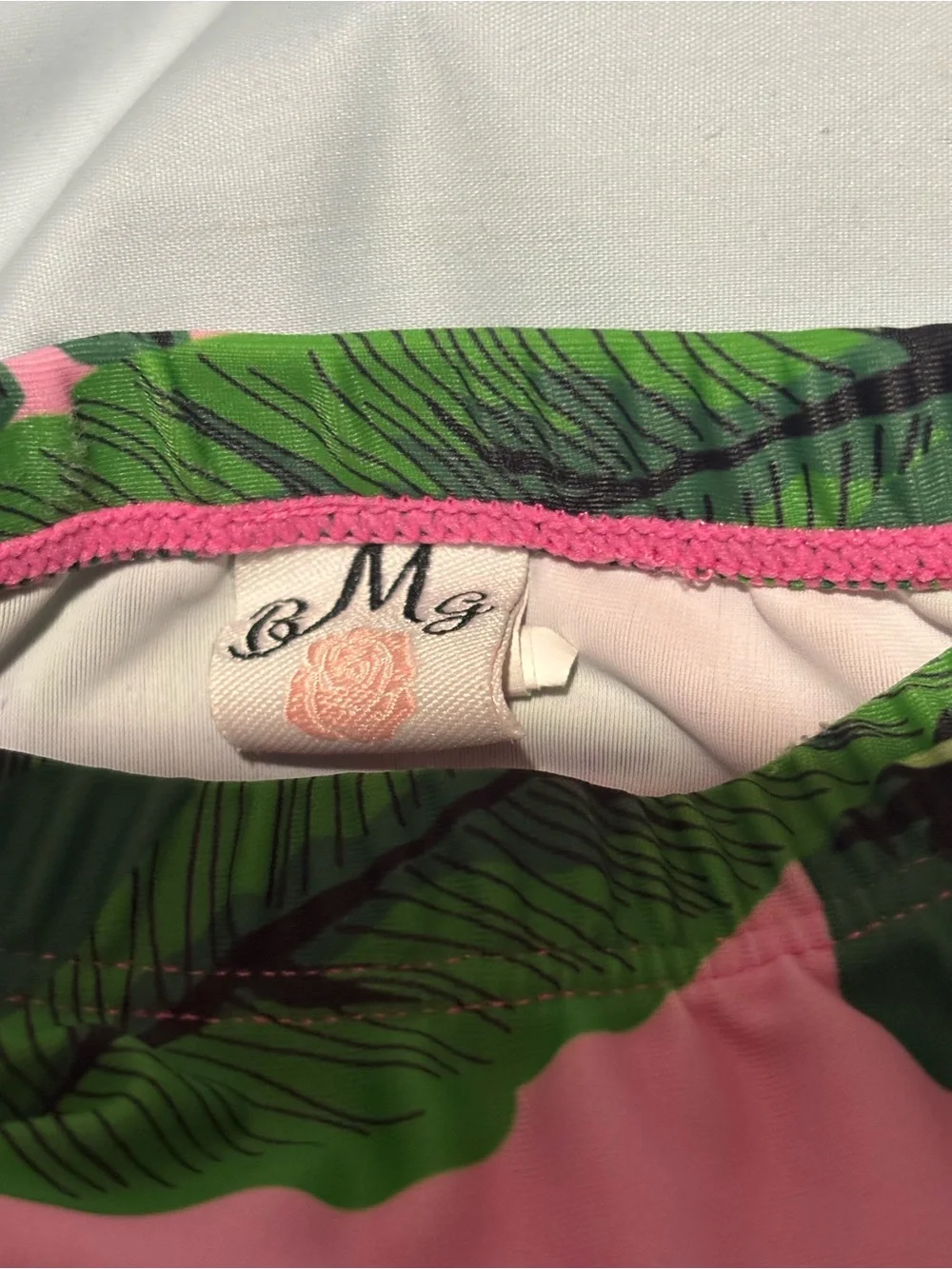 Kids Pink Tropical Swim Skort with Green Leaf Print